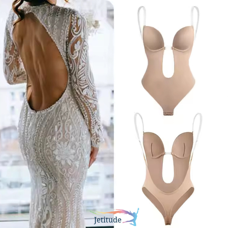 Body Modelator tanga cu  bretele transparente-Bej [2]