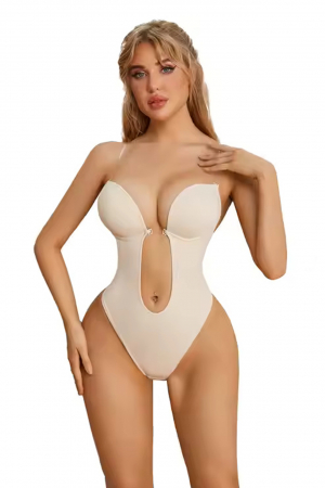 Body-uri Modelatoare - Body Modelator tanga cu  bretele transparente-Bej