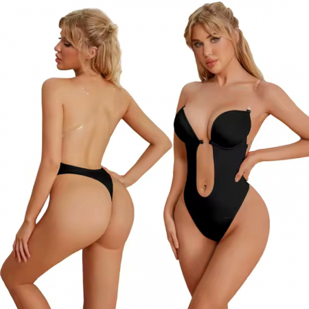 Body Modelator tanga cu  bretele transparente-Negru [1]