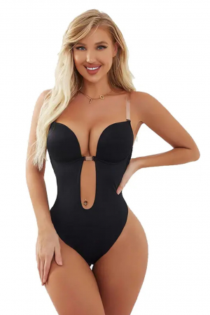 Body-uri Modelatoare - Body Modelator tanga cu  bretele transparente-Negru