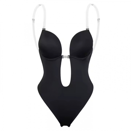 Body Modelator tanga cu  bretele transparente-Negru [2]