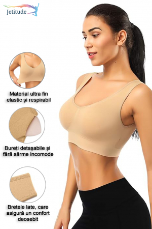 Bustiera Premium Jetitude™ din material confortabil, respirabil si elastic cu acoperiere completa, Bej [4]