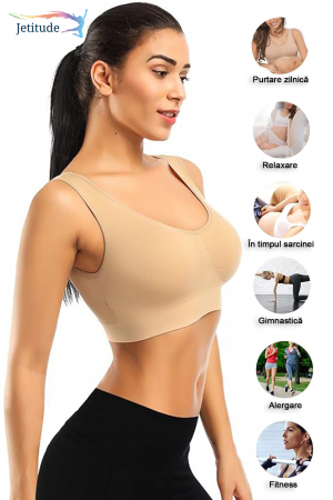 Bustiera Premium Jetitude™ din material confortabil, respirabil si elastic cu acoperiere completa, Bej [5]