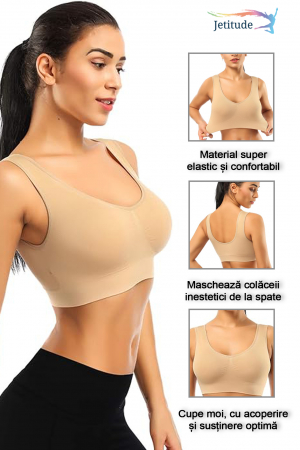Bustiera Premium Jetitude™ din material confortabil, respirabil si elastic cu acoperiere completa, Bej [2]