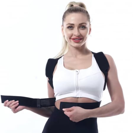 Corector de Postura - Corector de Postura Jetitude, Suport Ortopedic pentru Corectare si Indreptare Coloana si Spate, cu bretele confortabile Ham pentru Umeri si Calvicula, Unisex, Negru, Mărime