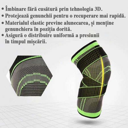 Genunchiera elastica ajustabila cu bretele elastice Verde cu Negru [7]