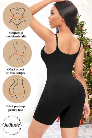Salopeta Modelatoare Second Skin, cu Bretele Ajustabile, Negru [2]