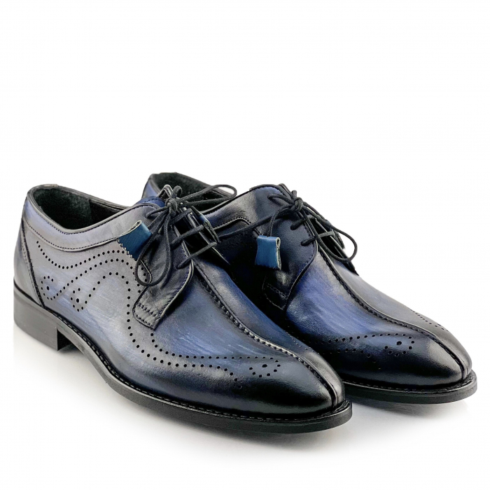 Pantofi eleganti handmade din piele - Davis Albastri [2]