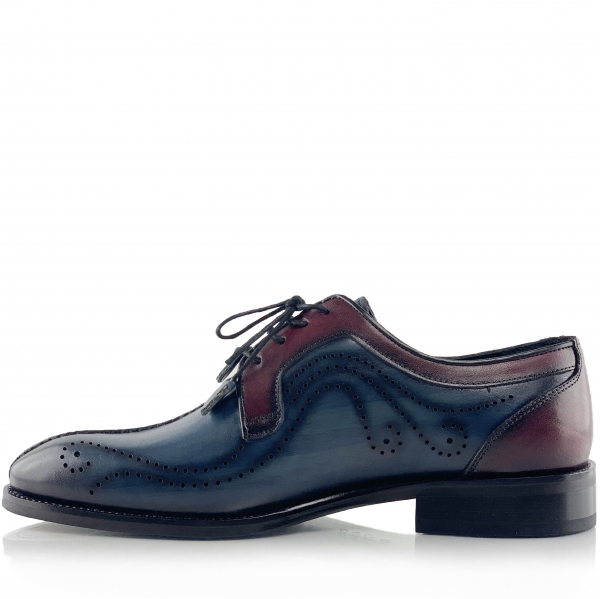 Pantofi eleganti handmade din piele - Davis albastru cu bordo [4]