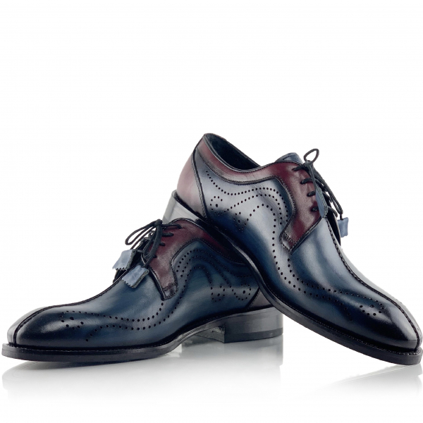 Pantofi eleganti handmade din piele - Davis albastru cu bordo [1]