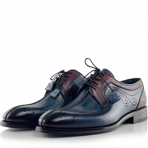 Pantofi eleganti handmade din piele - Davis albastru cu bordo [2]