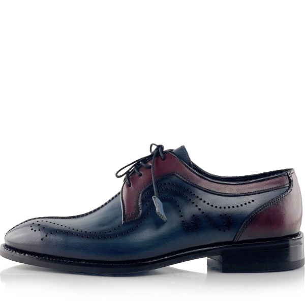 Pantofi eleganti handmade din piele - Davis albastru cu bordo [3]