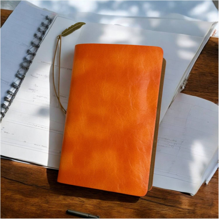 Agenda Orange-Leaf,  Coperta din Piele Ecologica, 80 File, 19x13 cm [3]