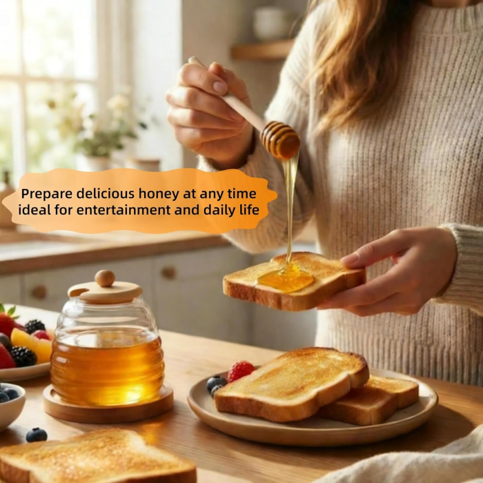 Borcan sticla pentru depozitare Miere, capac si suport bambus, 500 ml [4]