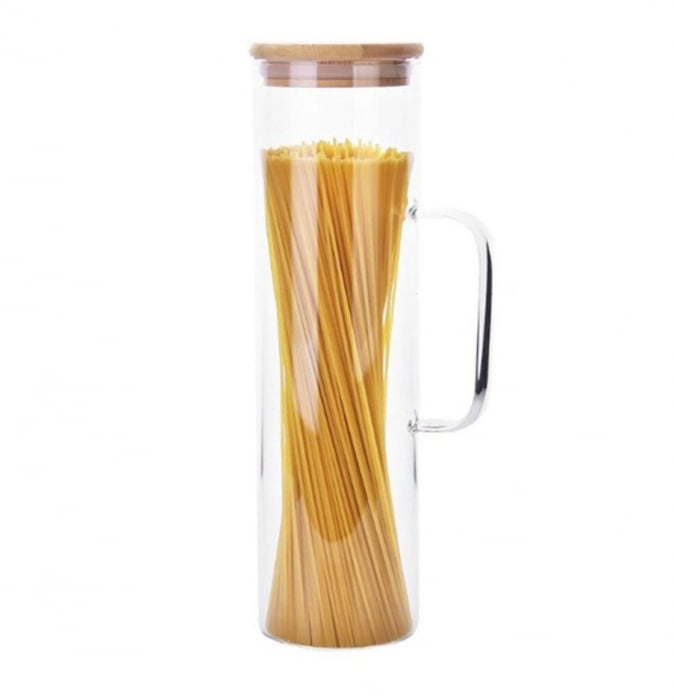 Borcan pentru Spaghete, sticla Borosilicata si capac Bambus, 30x9 cm [2]
