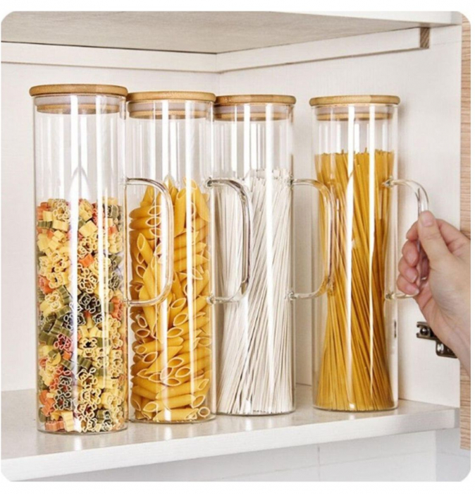 Borcan pentru Spaghete, sticla Borosilicata si capac Bambus, 30x9 cm [4]