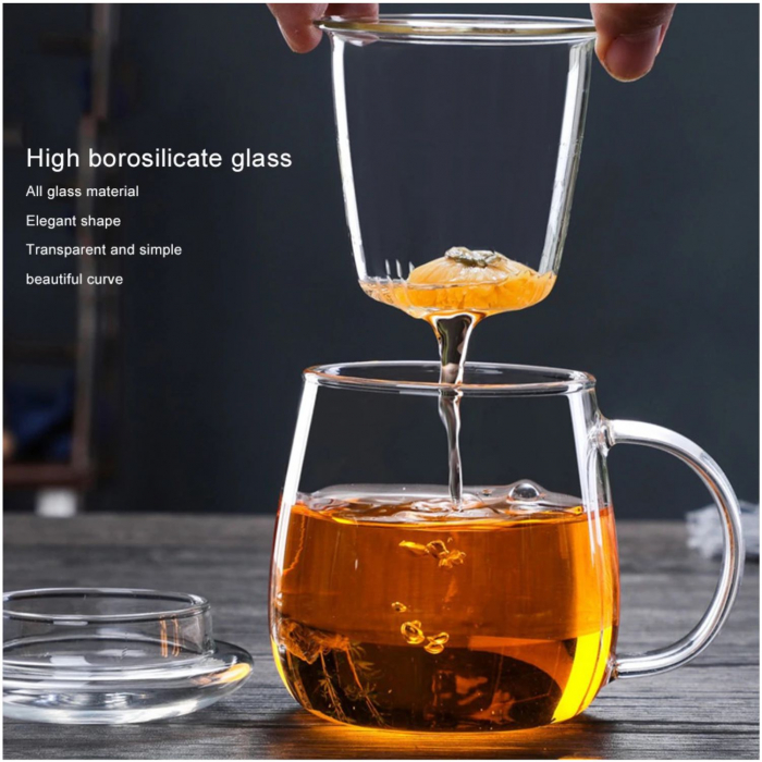Cana 300 ml pentru ceai din sticla borosilicata cu infuzor si capac [4]