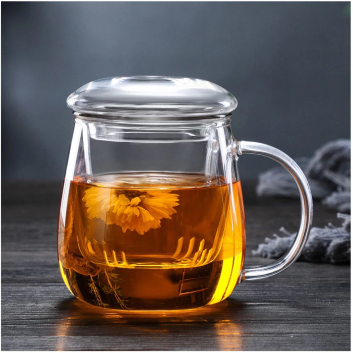 Cana 300 ml pentru ceai din sticla borosilicata cu infuzor si capac [3]