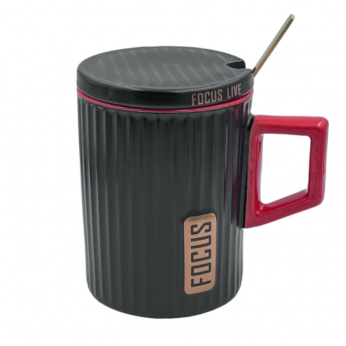Cana Ceramica cu capac si lingurita, FOCUS, 400ml [4]