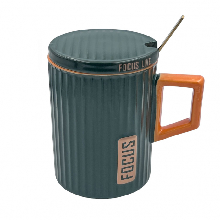 Cana Ceramica cu capac si lingurita, FOCUS, 400ml [5]