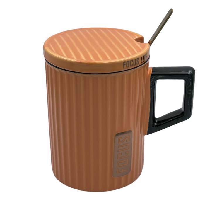 Cana Ceramica cu capac si lingurita, FOCUS, 400ml [6]