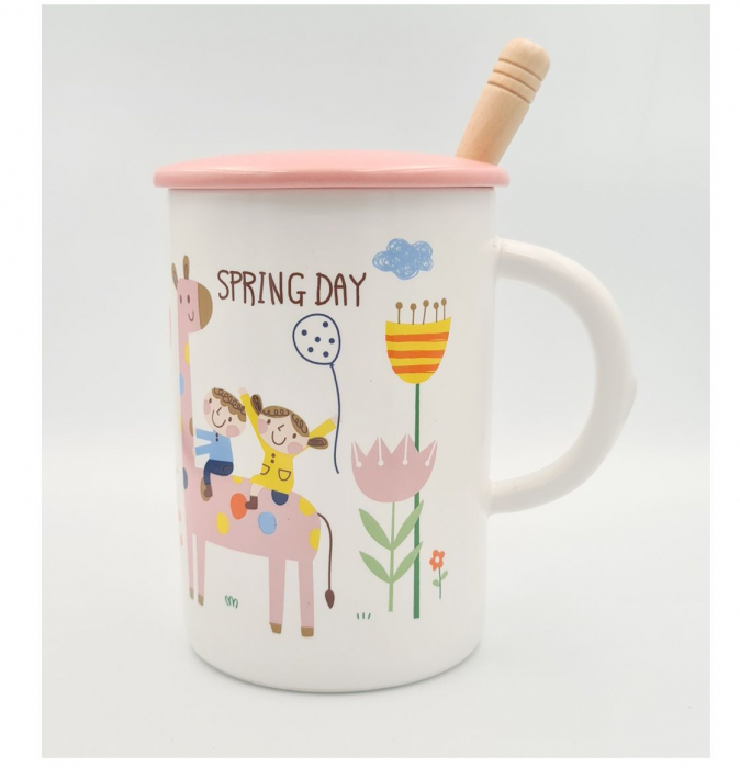 Cana din Ceramica cu lingurita si capac "SPRING DAY" 300 ml [4]