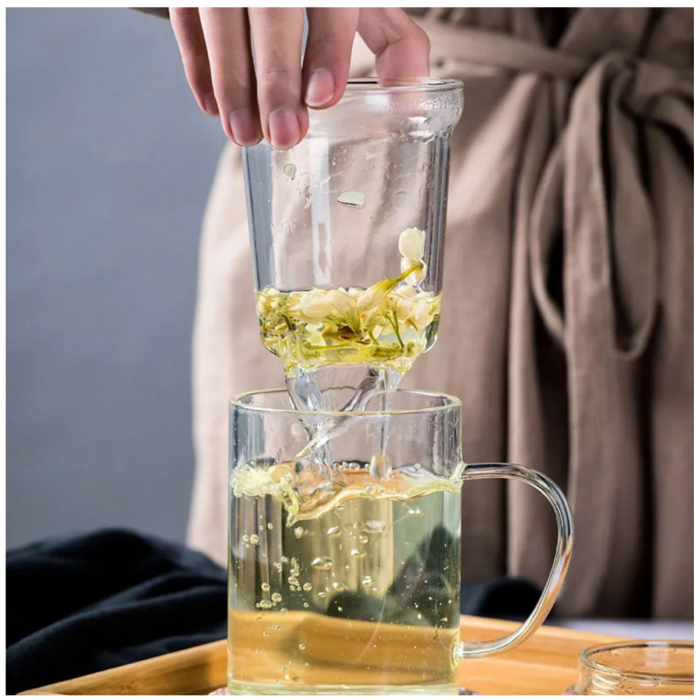 Cana cu infuzor din sticla borosilicata si capac din Bambus, 400 ml [5]