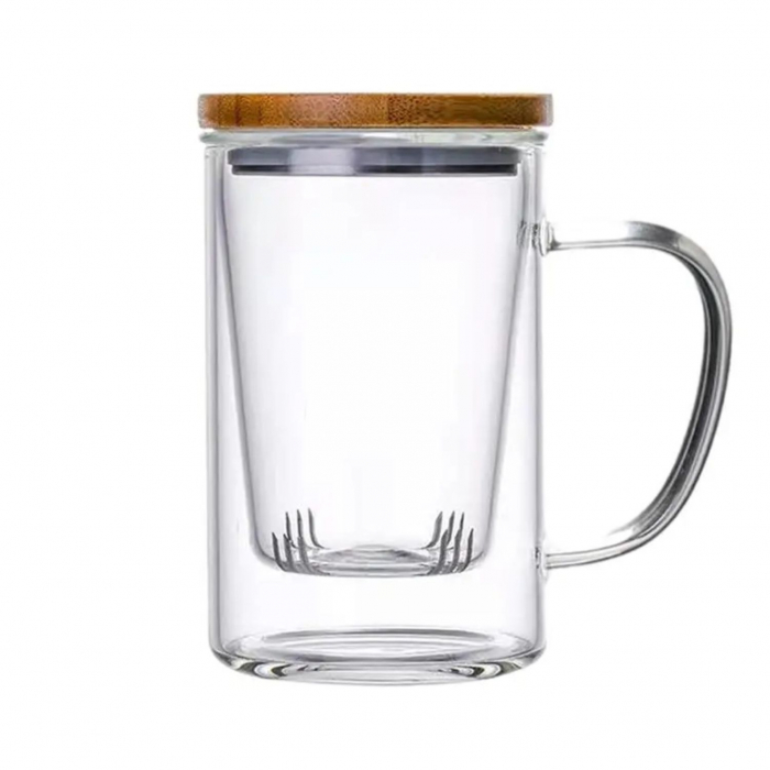 Cana cu infuzor din sticla borosilicata si capac din Bambus, 400 ml [4]