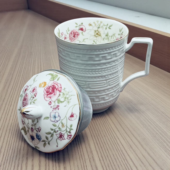 Cana din Portelan fosfatic cu infuzor metalic, ROSE, 350 ml [2]