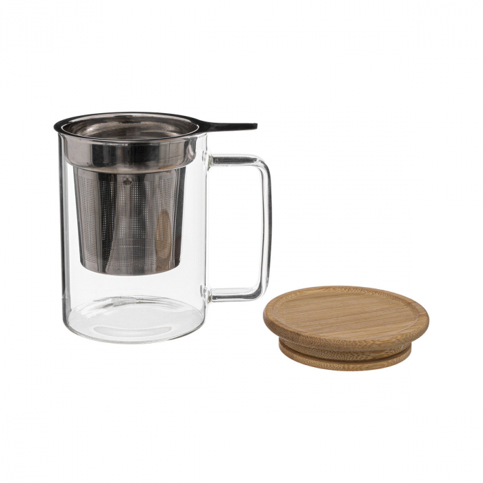 Cana din sticla termorezistenta cu infuzor metalic si capac lemn, 450 ML [2]
