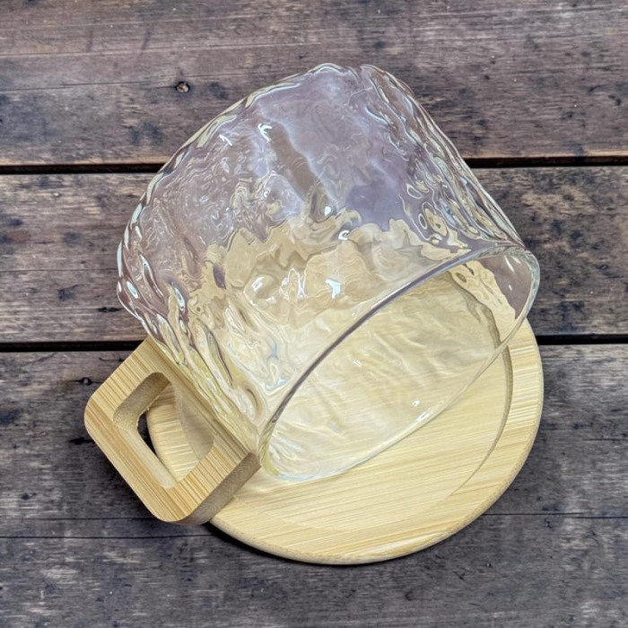 Cana „NATURA” din sticla borosilicata cu suport si maner din bambus, 250 ml [3]