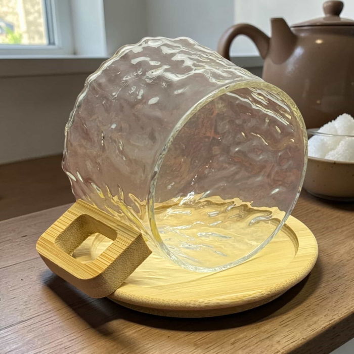 Set 4 cani  „NATURA” din sticla borosilicata cu suport si maner din bambus, 250 ml [3]