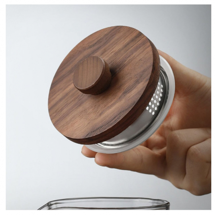 Carafa din sticla borosilicata si capac din Lemn, RASHA, 1.3L [5]
