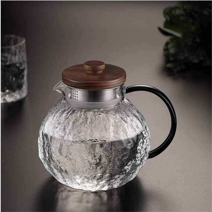Carafa din sticla borosilicata si capac din Lemn, RASHA, 1.3L [4]