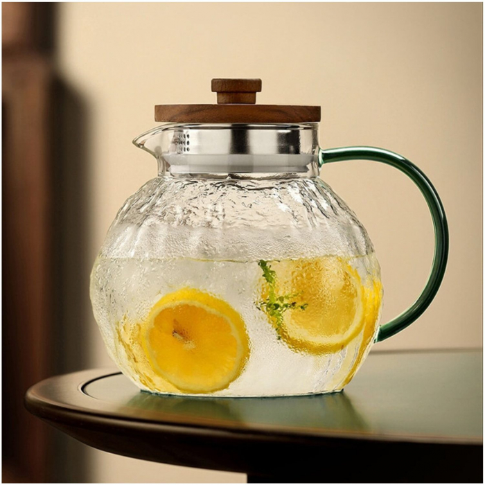 Carafa din sticla borosilicata si capac din Lemn, RASHA, 1.3L [2]