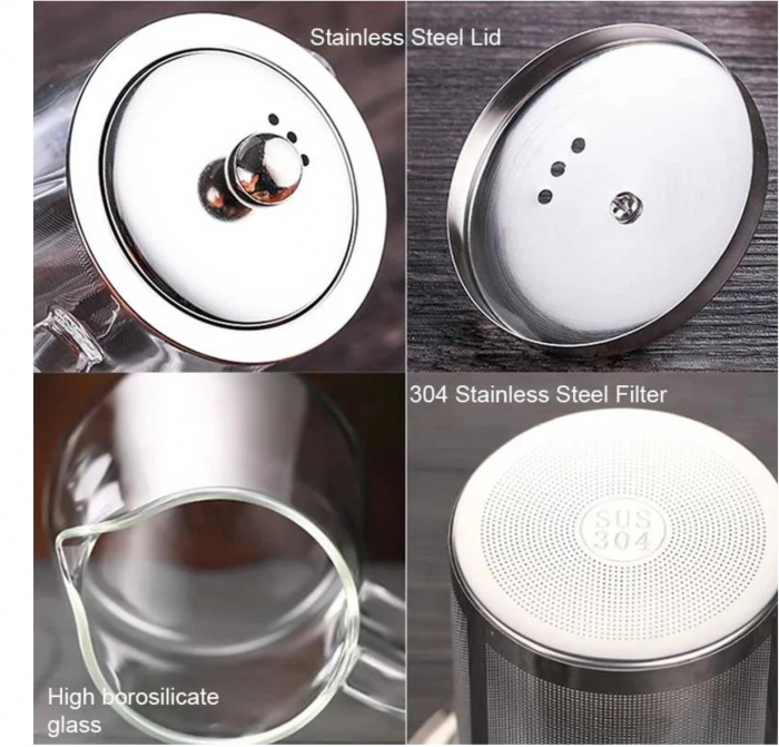 Ceainic 950 ml CLARICE, sticla borosilicata cu infuzor si capac metalic [5]