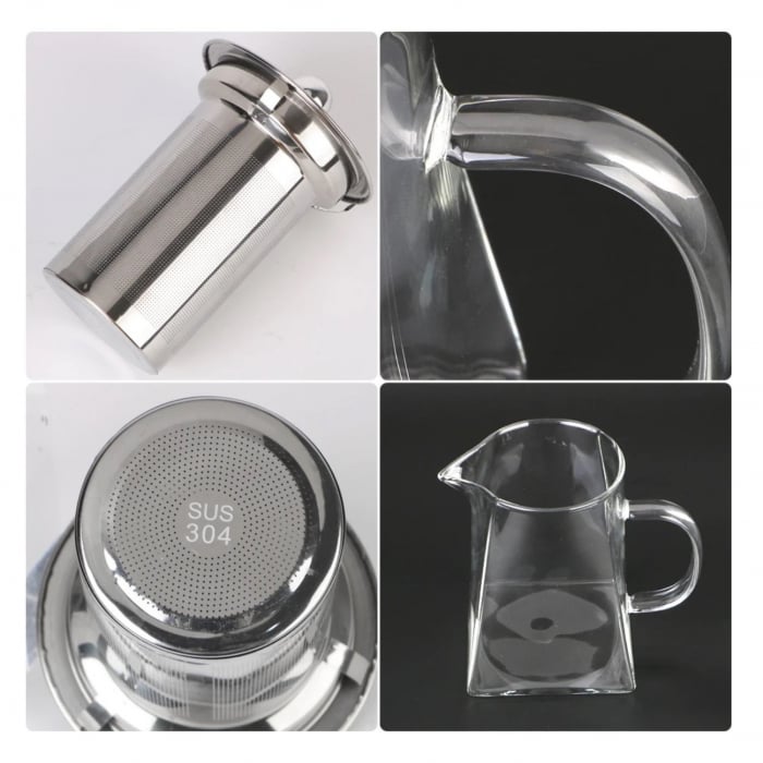 Ceainic 1300 ml CLARK, sticla borosilicata cu infuzor si capac metalic [3]