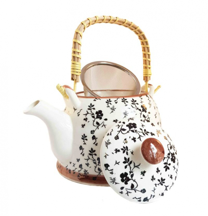 Ceainic Ceramic Negru, cu maner din bambus, 800 ml [2]