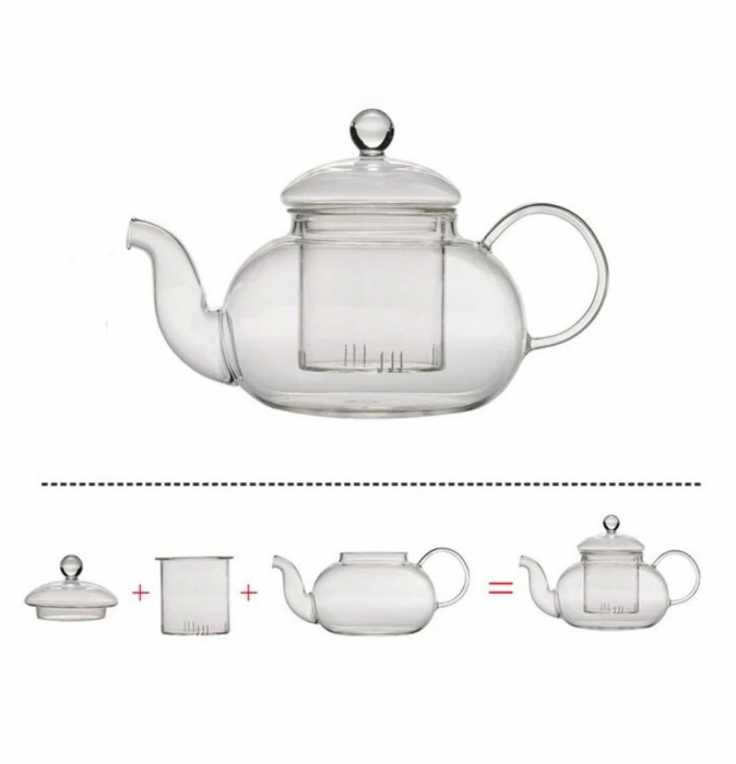 Ceainic din sticla 1000 ml, cu capac si infuzor din sticla [4]