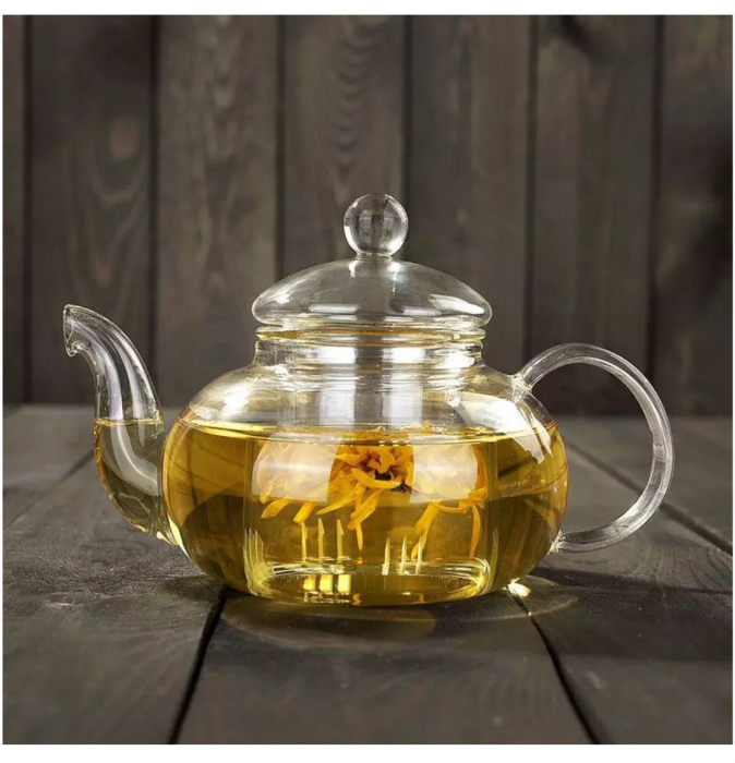 Ceainic din sticla 1000 ml, cu capac si infuzor din sticla [5]