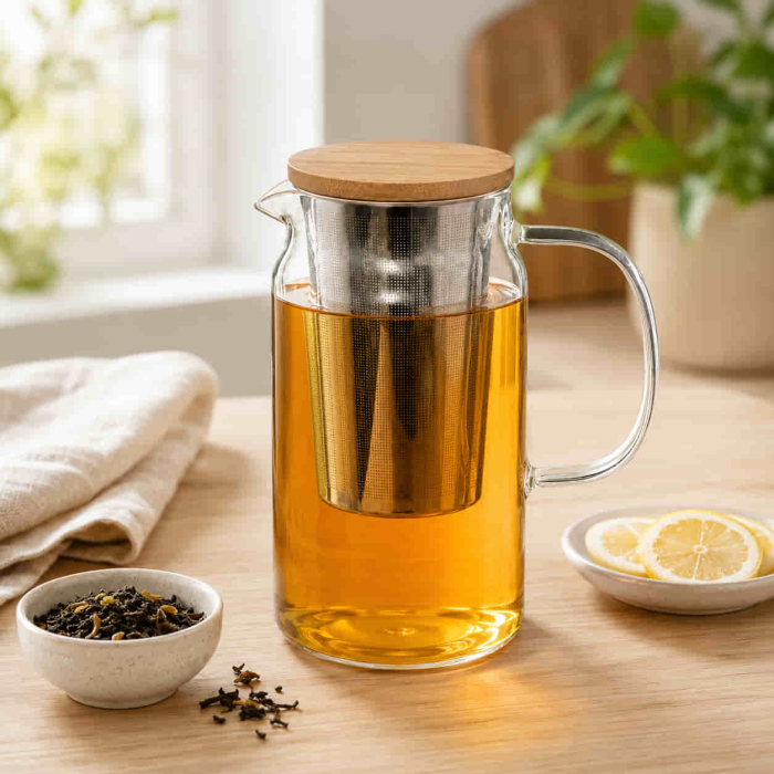 Ceainic din sticla termorezistenta, infuzor metalic si capac, 900 ML [2]
