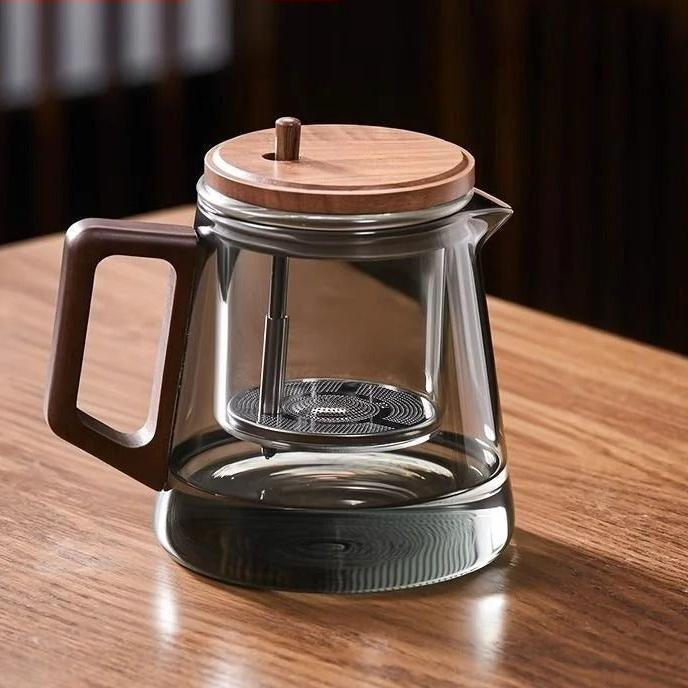 Ceainic „ZEN PRESS” 650 ml din sticla borosilicata fumurie, cu infuzor din sticla si sistem cu tija [2]