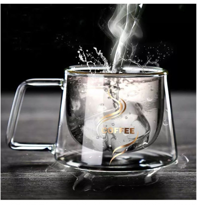 Set 2 Cesti COFFEE din sticla borosilicata cu pereti dubli, 180 ml [4]