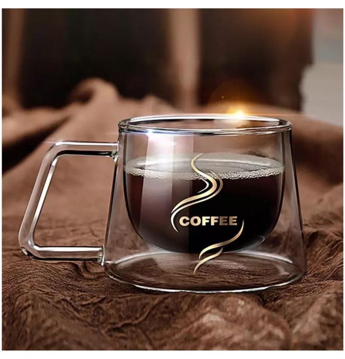 Set 2 Cesti COFFEE din sticla borosilicata cu pereti dubli, 200 ml [3]