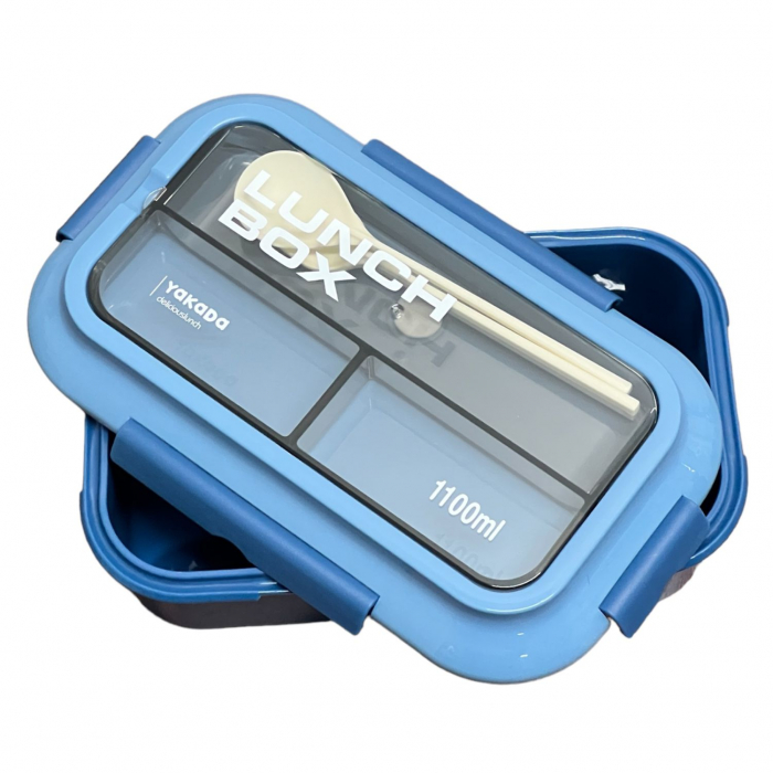Cutie Alimente LUNCH BOX, 2 compartimente cu Lingurita si Furculita, 1100 ml [4]