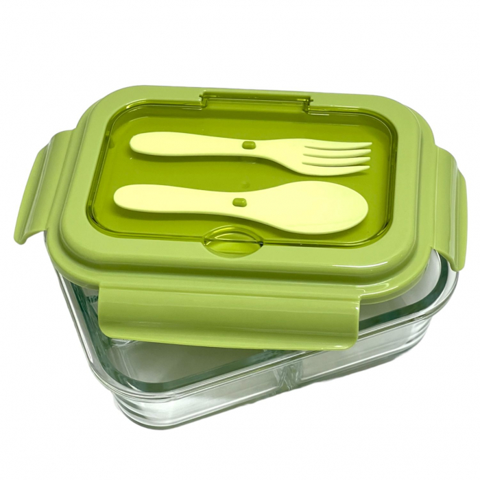 Cutie Alimente LUNCH BOX, 3 compartimente sticla cu Lingurita si Furculita, 1000 ml [2]