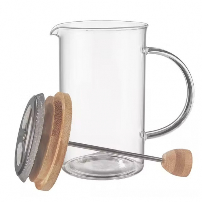 French press din Sticla Termorezistenta, Bambus si Inox, 1000 ml [2]