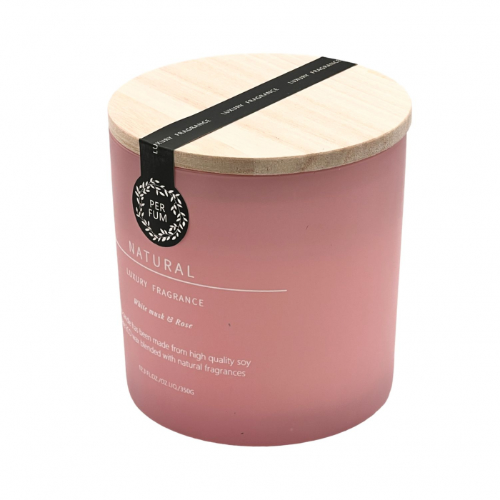 Lumanare parfumata WHITE MUSK & ROSE, pahar sticla si capac lemn, 10x10 cm [2]