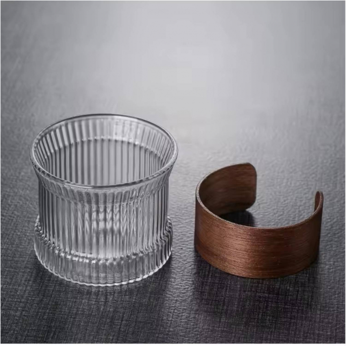 Pahar din sticla borosilicata cu protectie lemn, Lines, 180ml [3]