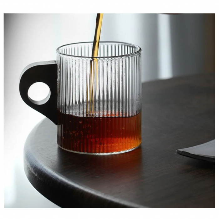 Cana din sticla borosilicata cu maner lemn, Lines, 280 ml [5]